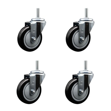 Service Caster 4 Inch Black Polyurethane Wheel Swivel 34 Inch Threaded Stem Caster Set Service Caster SCC-TS20S414-PPUB-BLK-34212-4